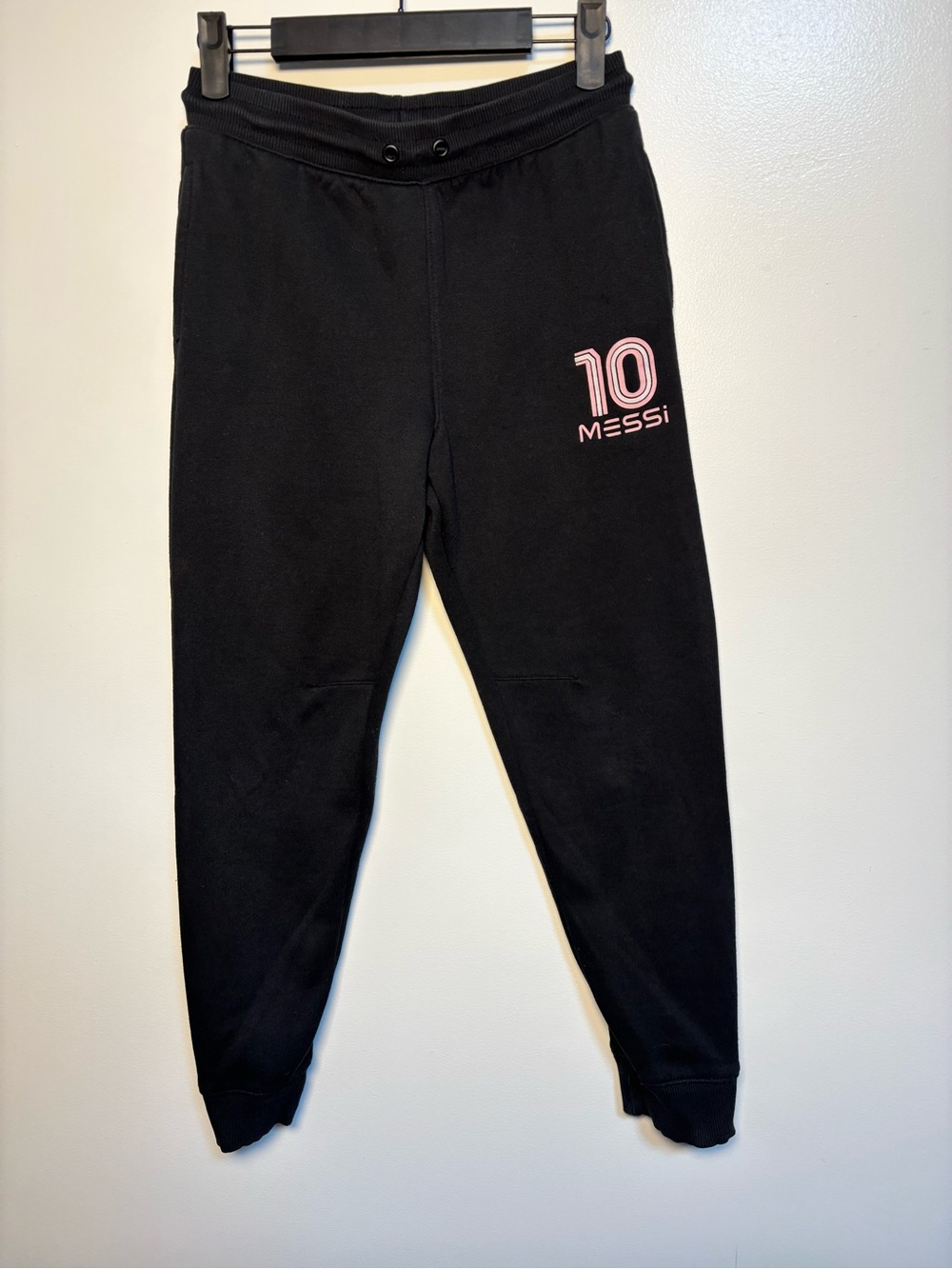 Kids Messi Black Jogger Sweatpants with Pink 10 Graphic